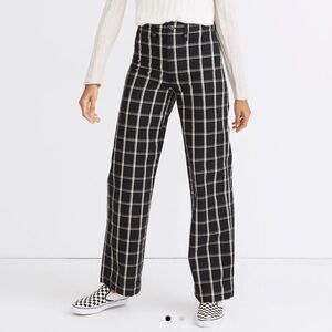 Madewell Slim Emmett Wide-Leg Full-Length Pants Windowpane Check black white 28